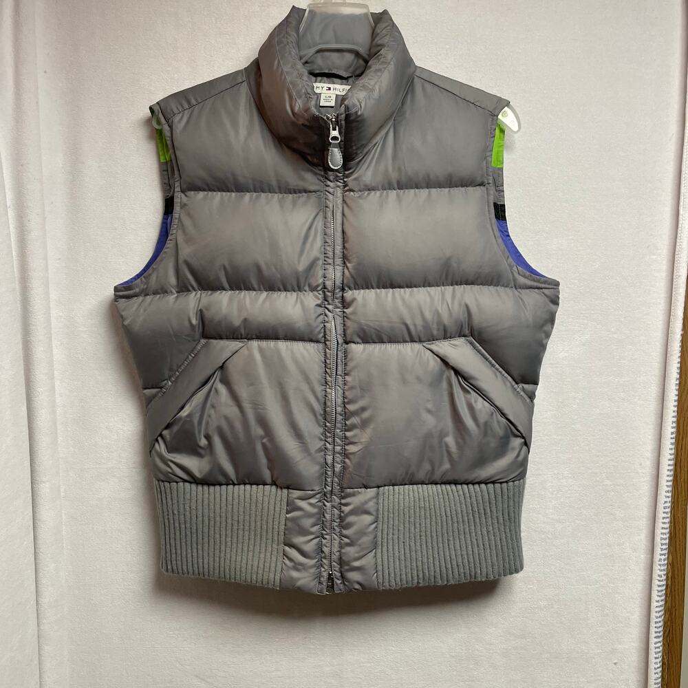 Tommy Hilfiger Vest Puffy Down Vtg Zip jacket Gray size Unisex Large Zip Winter